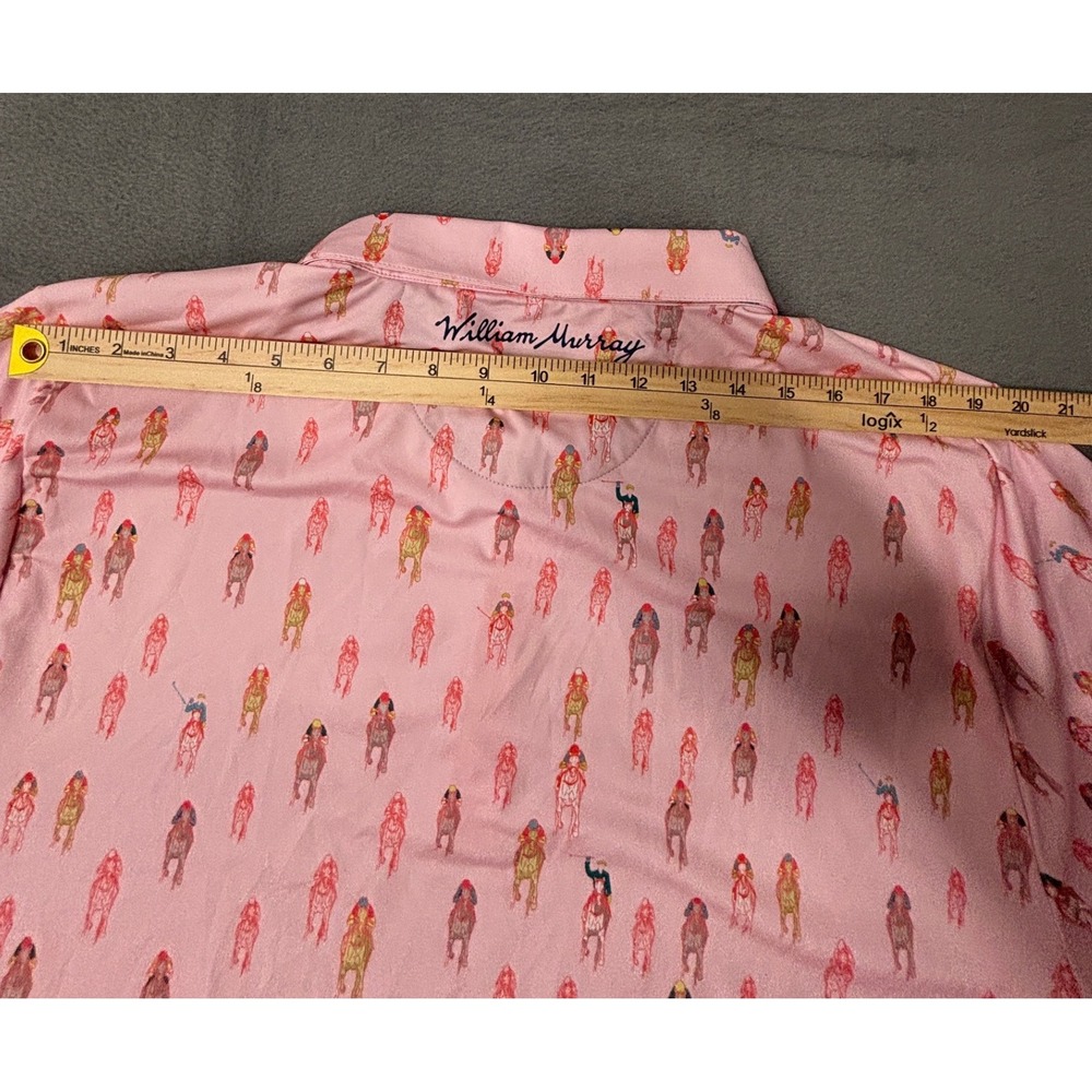 William Murray And They're Off Polo Shirt Pink Horse Racing Golf Men's XL NWT - Picture 14 of 14
